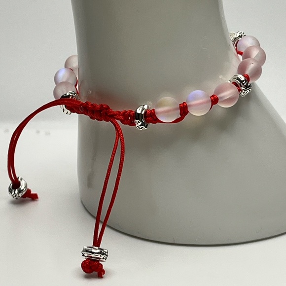 Red Mermaid Glass with Silver Heart Infinity Bracelet - Picture 2 of 4